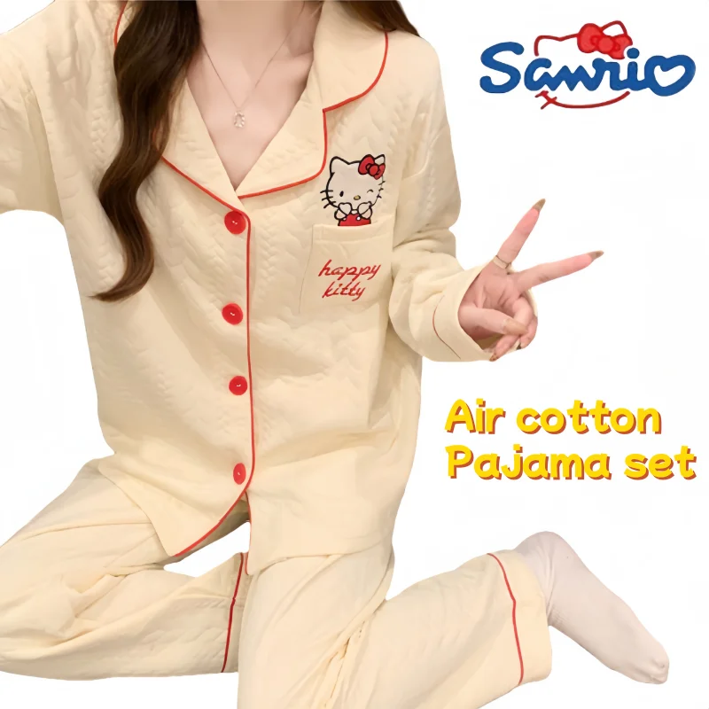 

Sanrio Hello Kitty Space Cotton Pajama Set Long-sleeved Warm Indoor and Outdoor Pajamas Cartoon Cute Soft Loungewear Gifts Girls