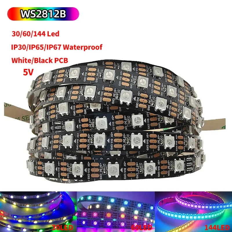 

WS2812B IC intelligent LED Pixel Strip 5050 Full Color RGB 5m IP30/IP65/IP67 Waterproof 5V Individually Dddressable WS2812 Strip