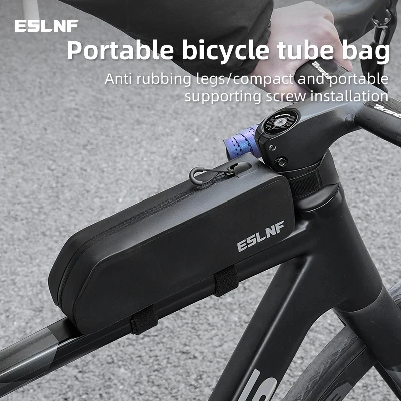 ESLNF Hard Shell Bike Handlebar Bag, Waterproof Large Capacity Front Tube Pouch, Mountain & Road Bike Riding Storage Pack
