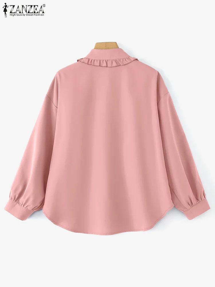 잔제아 여성 패션 셔츠 2025 가을 긴팔 러플 블라우스 우아한 오피스룩 여성 튜닉 탑 솔리드 컬러 블루사 여성복