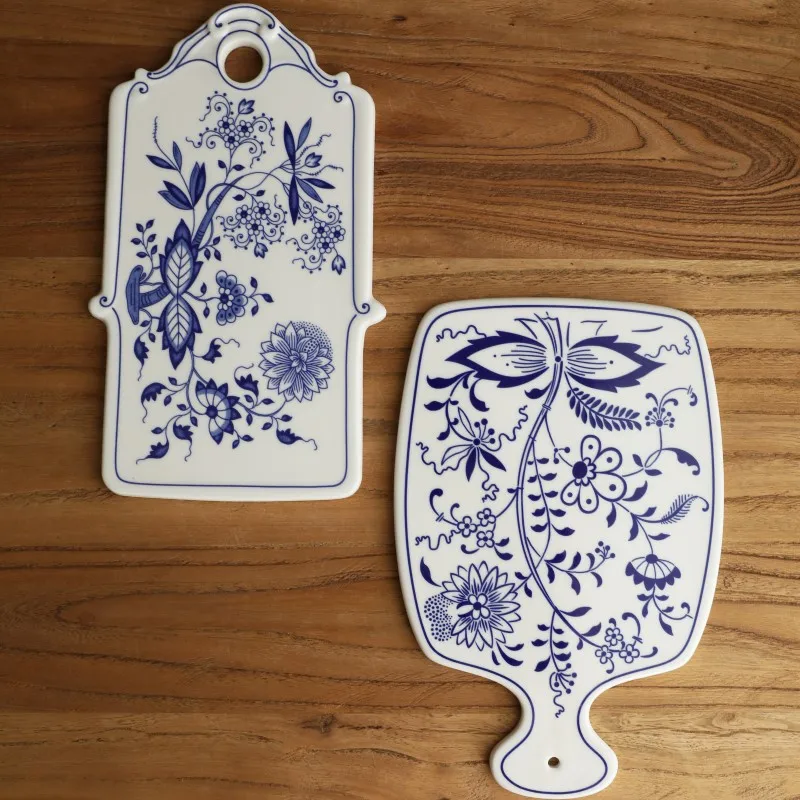 Medieval-style cobalt blue underglaze blue and white porcelain tray