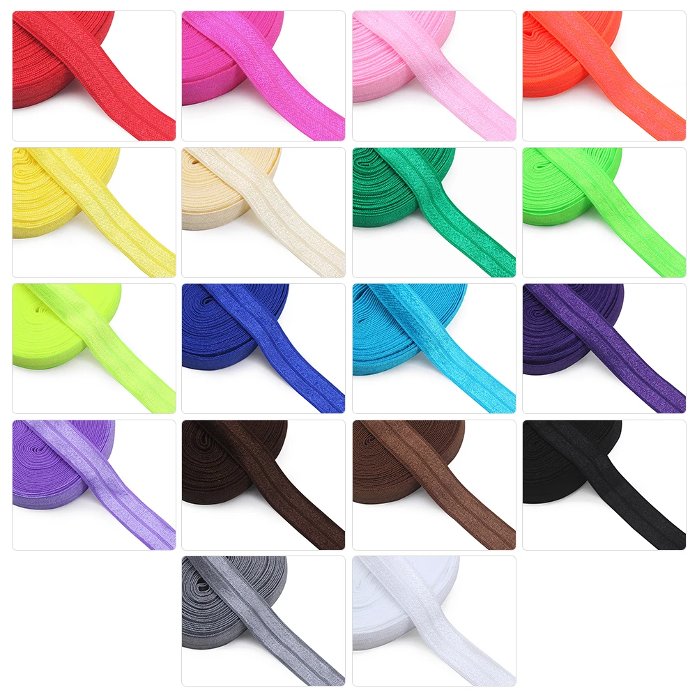 New 1 Pack Mixed Color  Fold Over Elastic 15/20mm Stretch Foldover FOE Elastics Ribbon For Headbands Baby Girl Head Bow