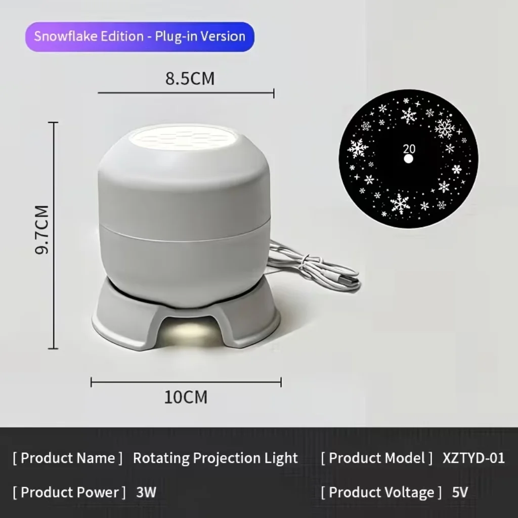 USB Rechargeable Snowflake Projector Night Light 360°Rotating Snowflake Dynamic Ambient Light for Christmas Party Bedroom Decor