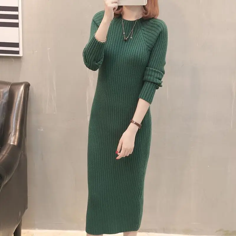 Solid O Neck Long Sleeve Jersey Dress Elegant Fashion Harajuku Slim Fit Female Clothes Loose Casual Sweat All Match Dresses