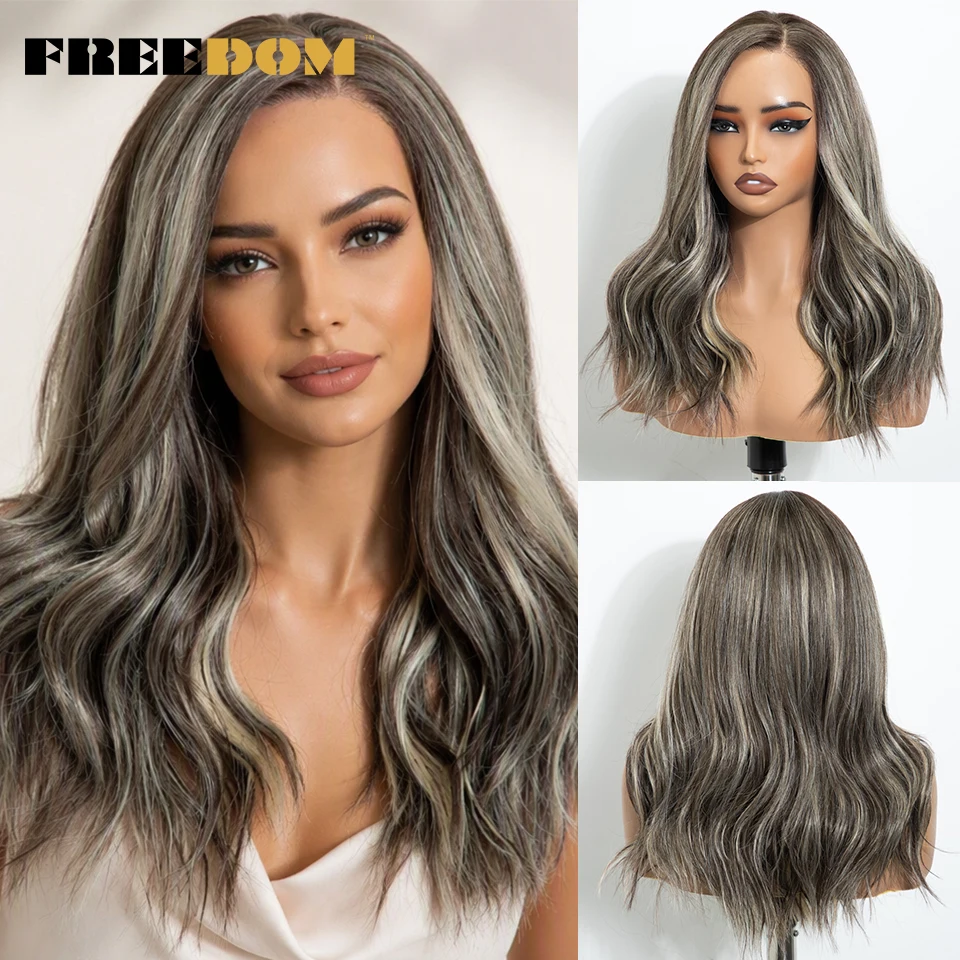 FREEDOM 6x4 Vorgezupfte Synthetische Lace-Front-Perücke für Frauen, Natürlich Gewellt, Kleberlose Lace-Perücke, Ombre Braun, für den täglichen Gebrauch – Detail 8