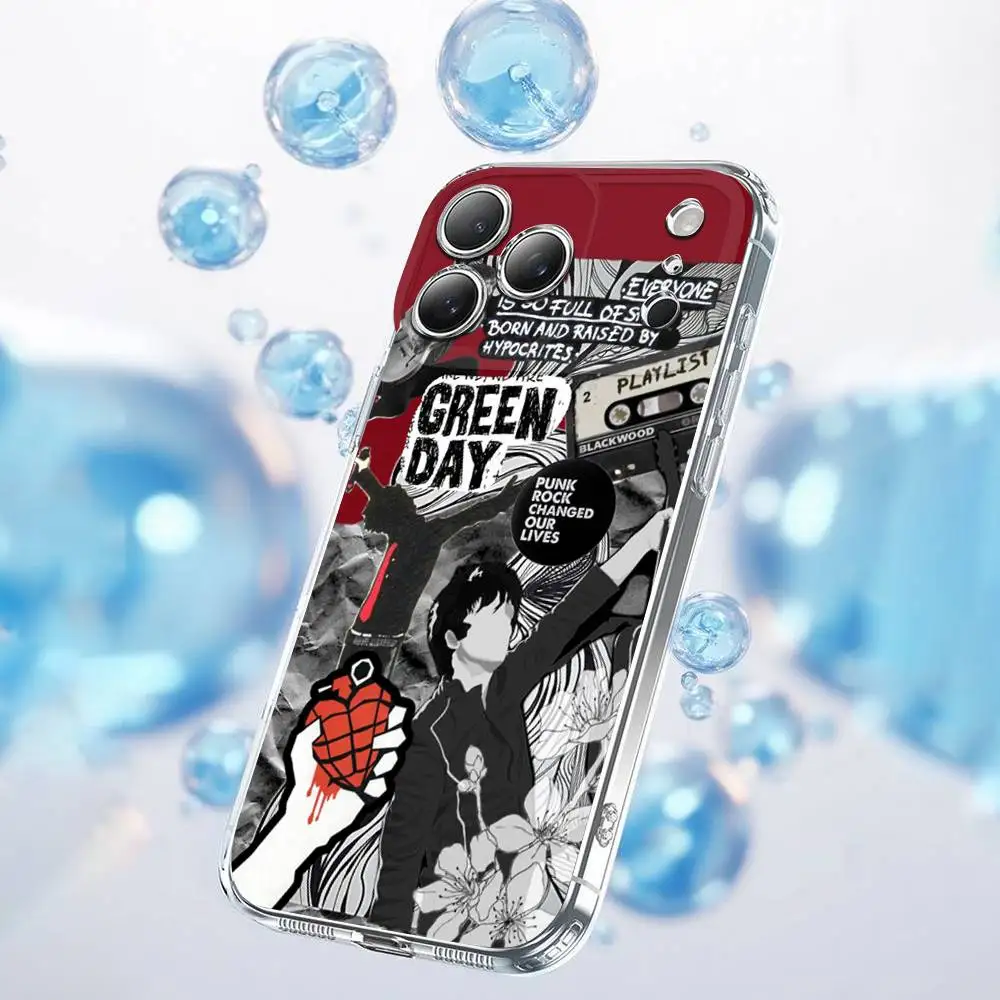 iPhone 17、16、15、14、13、12、11 Plus、Pro、Max、Plus、E、SE4、Air、Mini用透明G-Green Dayバンドカバー付きスマホケース