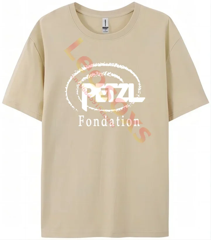 Summer Men\'s Trendy Petzl Cotton Printed T-shirt Women\'s Retro Simple Beige Short Sleeve