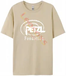 Summer Men's Trendy Petzl Cotton Printed T-shirt Women's Retro Simple Beige Short Sleeve