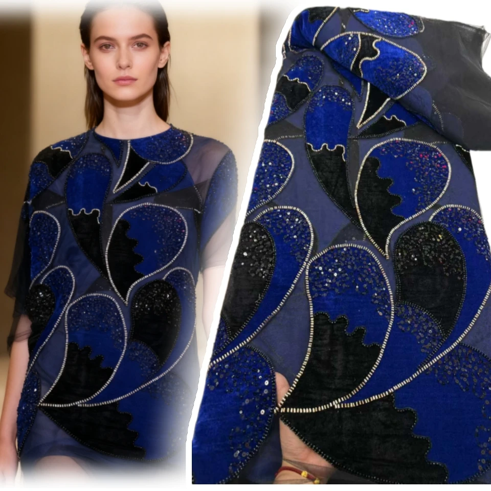 

African Velvet Lace Fabric 2025 High Quality Nigeria Sequins French Velvet Lace Fabric for Party Wedding Dress Sew Cloth CC1801