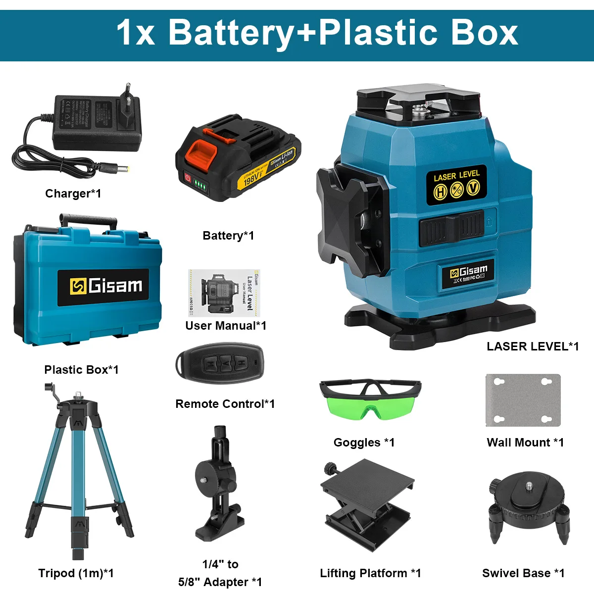 GΣ 16 lijnen 4D-laserniveau 360 verticale en horizontale lasers Professionele Super Power Green Beam voor Makita 18v batterijpennen