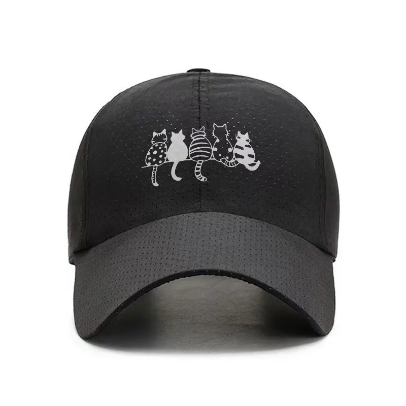 Cat Parade Graphic Black Quick Dry Baseball Cap Breathable Lightweight Adjustable Sun Hat