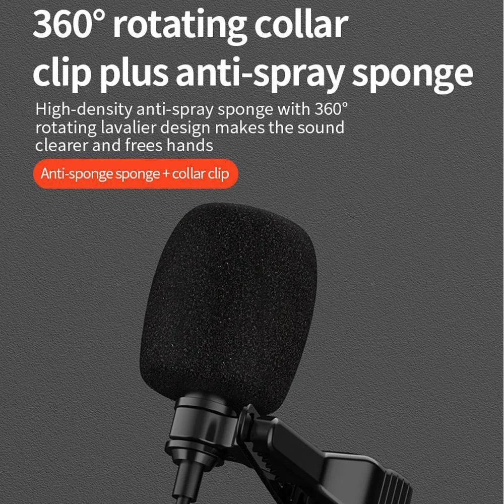Lavalier Microphone Omnidirectional Condenser Clip On Mic for Smartphone iPhone Android Tablet Recording Podcast YouTube Video