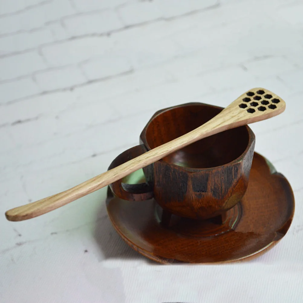 

5pcs Wooden Hollow 12Cm Long Handle For Honey Molasses Maple Syrup Stirring Tea Dipping Kitchen Tool Hollow Wood Spoon Wooden
