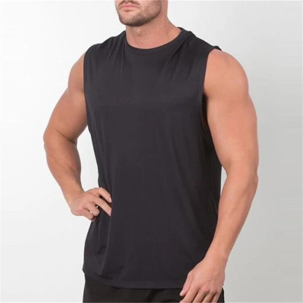 Men\'s Fitness Sleeveless Tank Top Tshirt O-neck Pactwork Casual T shirts for Men New Spring Designer Tees Men Clothing