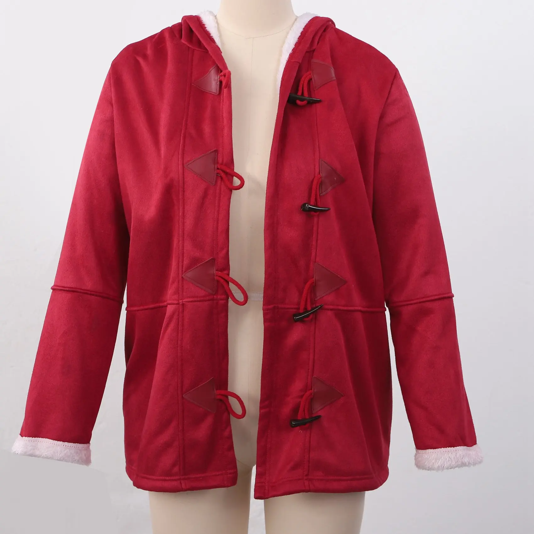 Abrigos de invierno de manga larga de imitación para mujer, chaqueta suelta de doble botonadura, abrigos con bolsillos, rojo vino, L