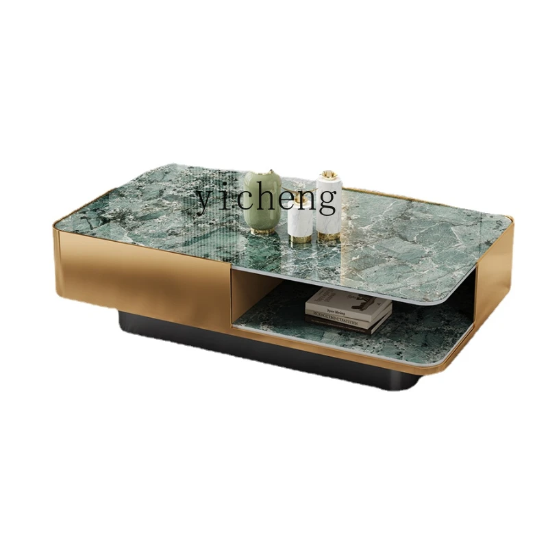 

ZK Stone Plate Living Room Home Luxury Stone Amazon Green Minimalist Square Small Apartment Coffee Table Light Luxury Modern