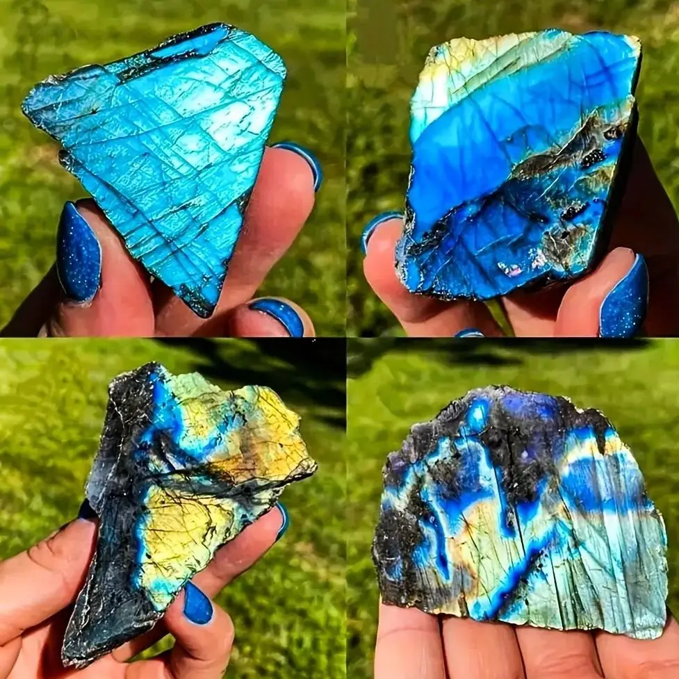 Crystal Slabs Rainbow Flash Labradorite Natural Raw stones Blue labradorite Slice jewelry diy Polished Crystal Gemstone Gift