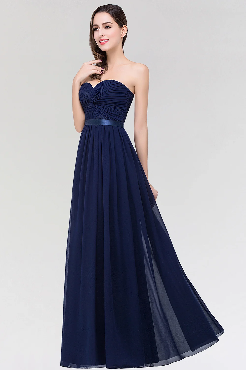 Summer Chiffon Bridesmaid Dress For Wedding Party 2022 Women Strapless Ruched Backless A Line Navy Blue Maid Of Honor Dresses