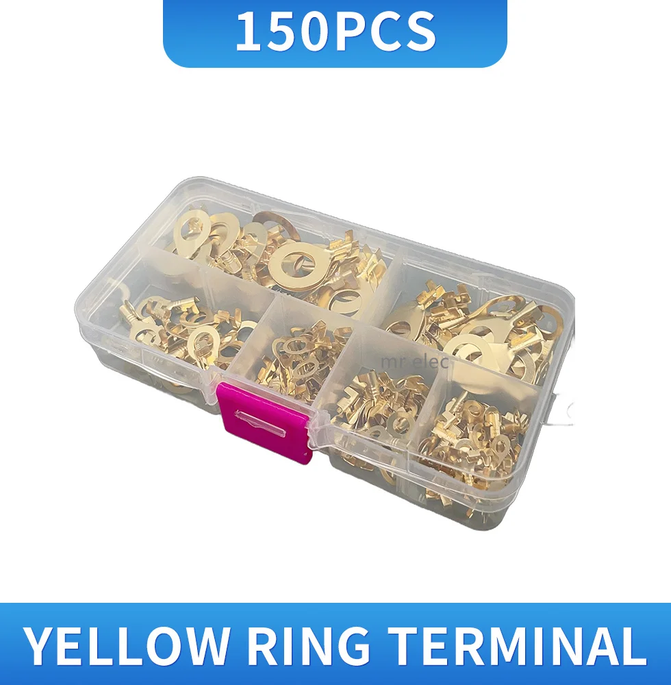 150pcs/set Round Terminal Block DJ431 O-type Lugs Terminals Cold-Pressed Connector Copper Tab Wiring Nose Combination Set