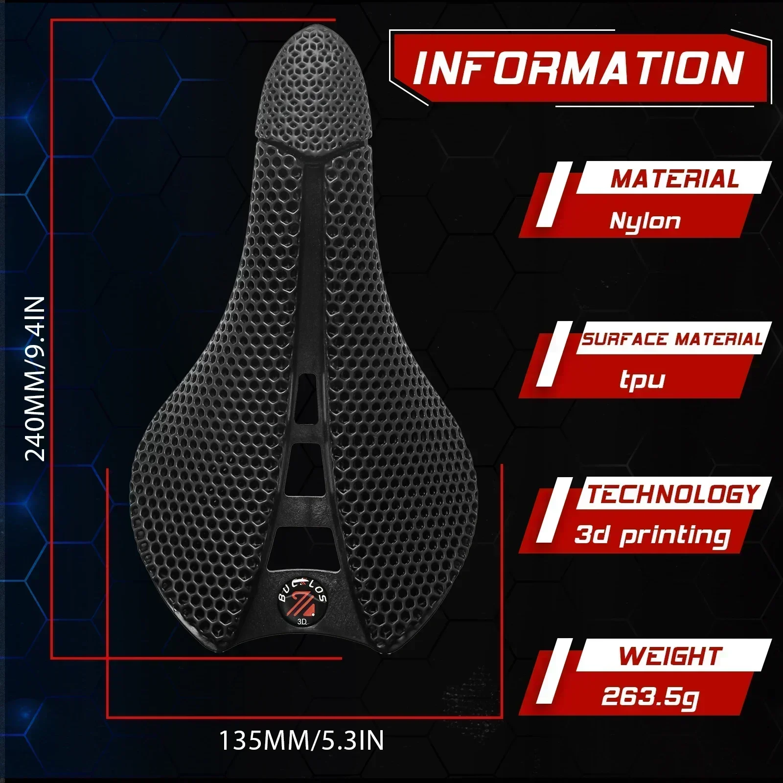 BUCKLOS 3D Printed Saddle 143MM 155mm Carbon Fiber Hollow Comfortable Breathable MTB Gravel Road Bicycle Cycling Seating Parts image 3