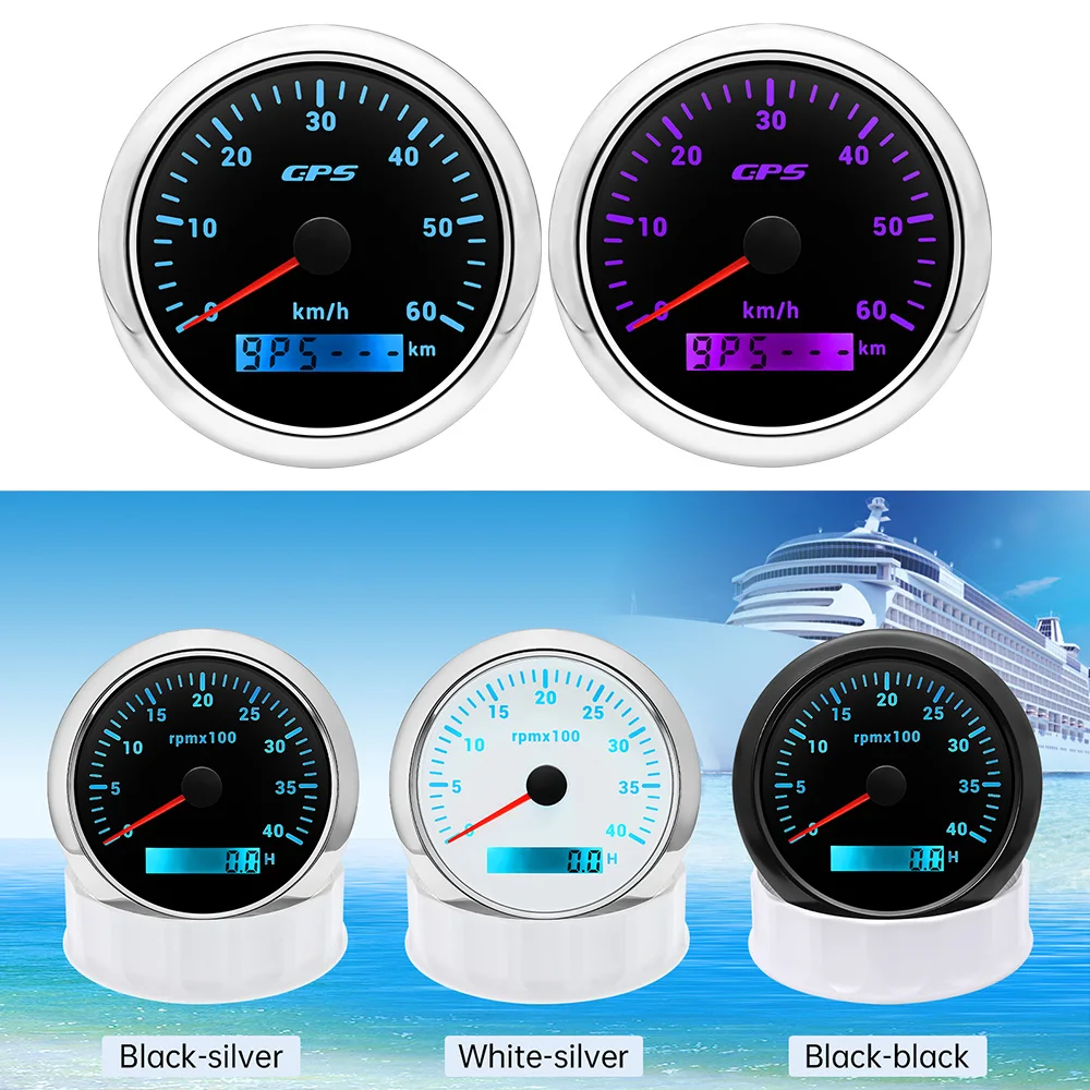 85mm GPS Speedometer 30-120KMH 200KM/H 3000-8000RPM Tachometer with GPS Antenna 7 Colors Backlight Odometer for All Car Boat