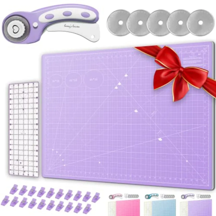 

Rotary Cutter Set - Quilting Kit incl. Fabric Cutter 5 Replacement Blades - Ideal for Crafting Sewing Patchworking Crochet and