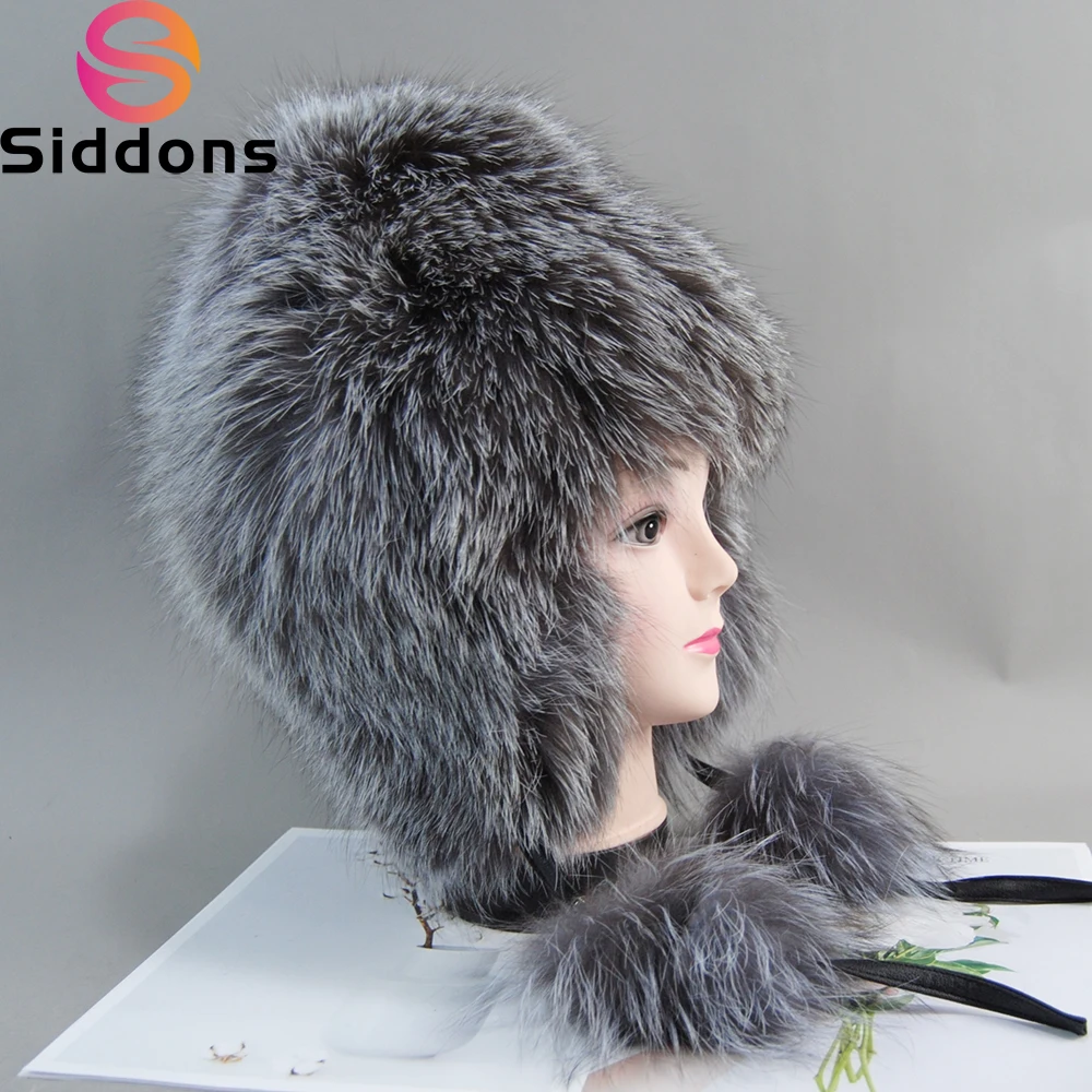 2024 Russian Winter Fur Hat Lady Luxury Hand Knitted Real Fox Fur Bomber Hats Natural Soft Women Quality 100% Real Fox Fur Caps