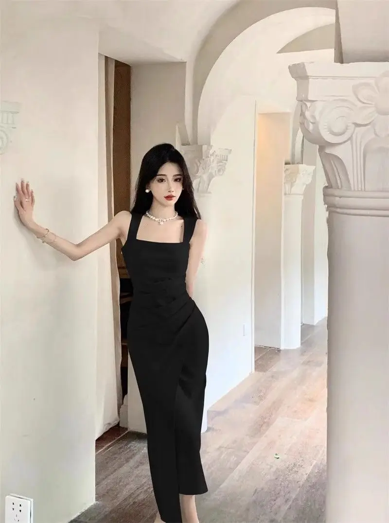 Vestidos ajustados para mujer, Club, arena polarizada, doble correa, cambio básico esencial, corte Boxy, diseño de popelina, forro adornado, deshuesado