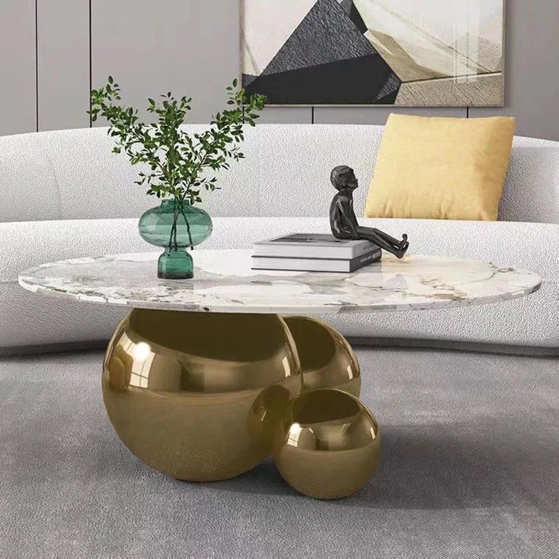 Silver Luxury Coffee Tables Nordic Modern Minimalist Marble Effect Coffee Tables Round White Mesa Centro Salon Home Furniture