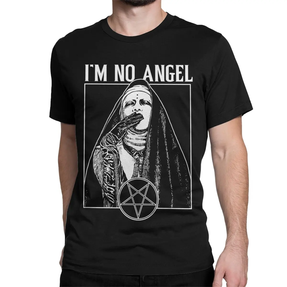 T-Shirt à Manches Courtes et Col Rond pour Homme et Femme, Vêtement Vintage en Coton, Imprimé I'm No Angel Nun