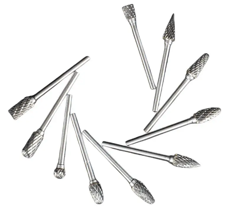 

10pc Rotary File Set 3mm Shank 6mm Coarse Teeth Mini Rotary Files for Metal File Burr Grinding Milling Cutter Wood Carving Tools