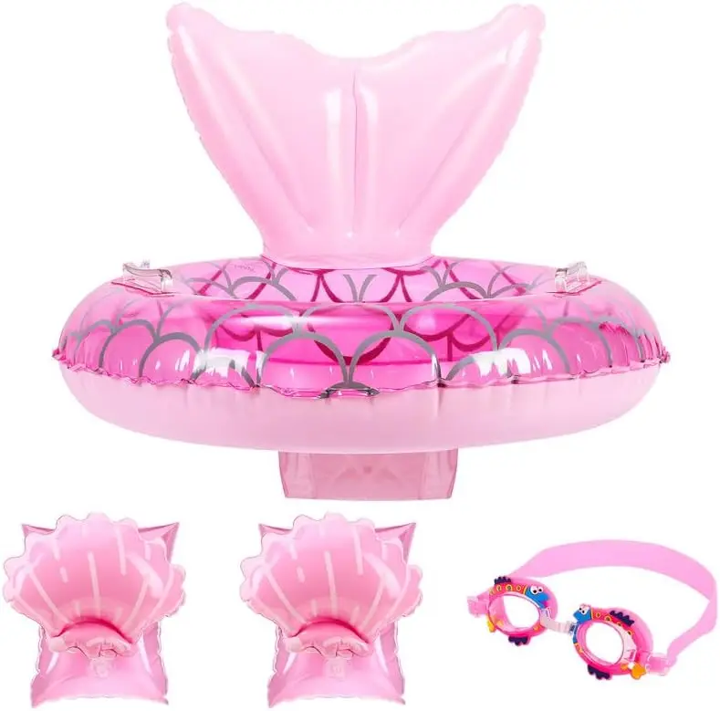 

3-Piece Mermaid Pool Float Set with Inflatable Baby Swimming Float, Swim Goggles, and Arm Bands for Infant Water Training