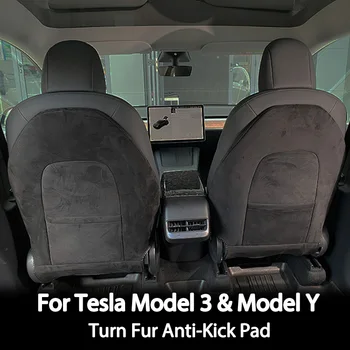 2023 Tesla Model 3 2017-2023 Model Y Turn Fur Suede Seat Back Anti Kick Protectors Cover Mats Full Surrounded Seat Pad