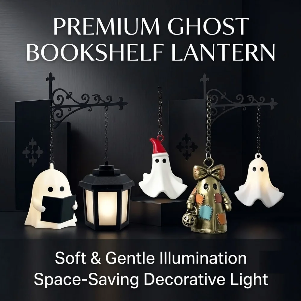Ghost Bookshelf Lantern Resin Decorative Night Light Book Nook Shelf Lamp Bedroom Desk Home Decor Gift for Book Lovers