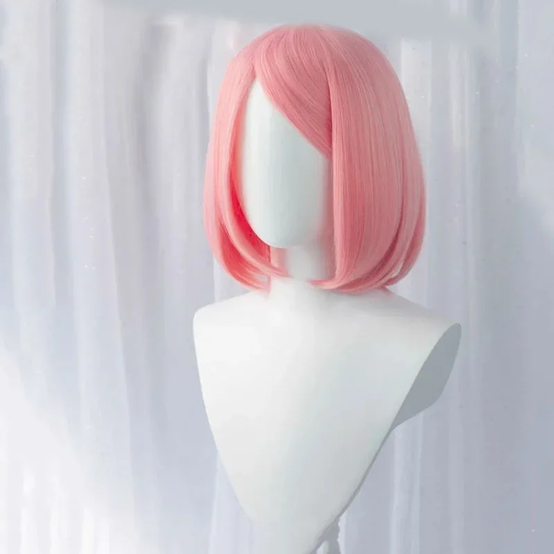 Anime Haruno Sakura Cosplay Traje Perucas, Cabelo curto estilo rosa, Resistente ao calor