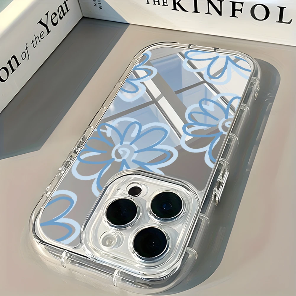 ライトブルーの花柄バックミラー付きスマホケース iPhone - Phone Cases Pinterest のレビューと価格