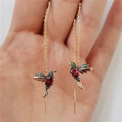 Personalized Exquisite Animal Earrings Zircon Woodpecker Long Tassel Pendant Drop Earring Hummingbird Charm Women Jewelry Gifts