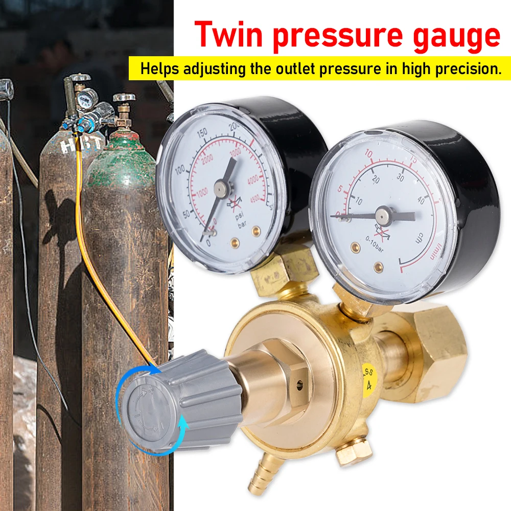 

Mini Argon Pressure Reducing Gauge Argon CO2 Gauges Pressure Reducer Mig Flow Meter Control Valve Dual Gauge Welding Regulator