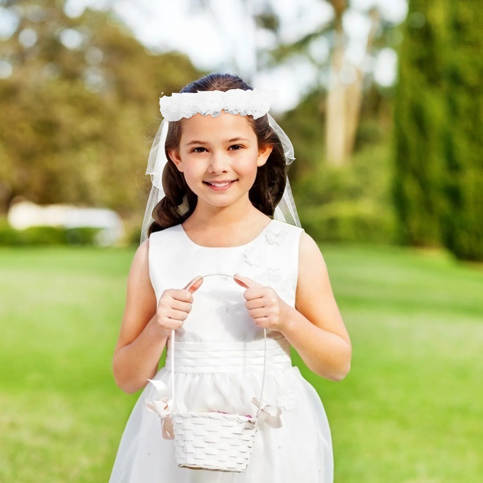 

Детская вуаль, повязка на голову, нежный цветочный венок, аксессуар для волос для свадьбы, помолвки, вечеринки, бала, фотографии