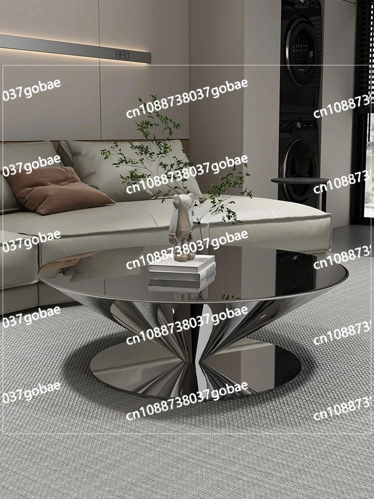 Round Tea Table Italian Minimalist Light Luxury Suspension Living Room Home Stainless Steel Mirror