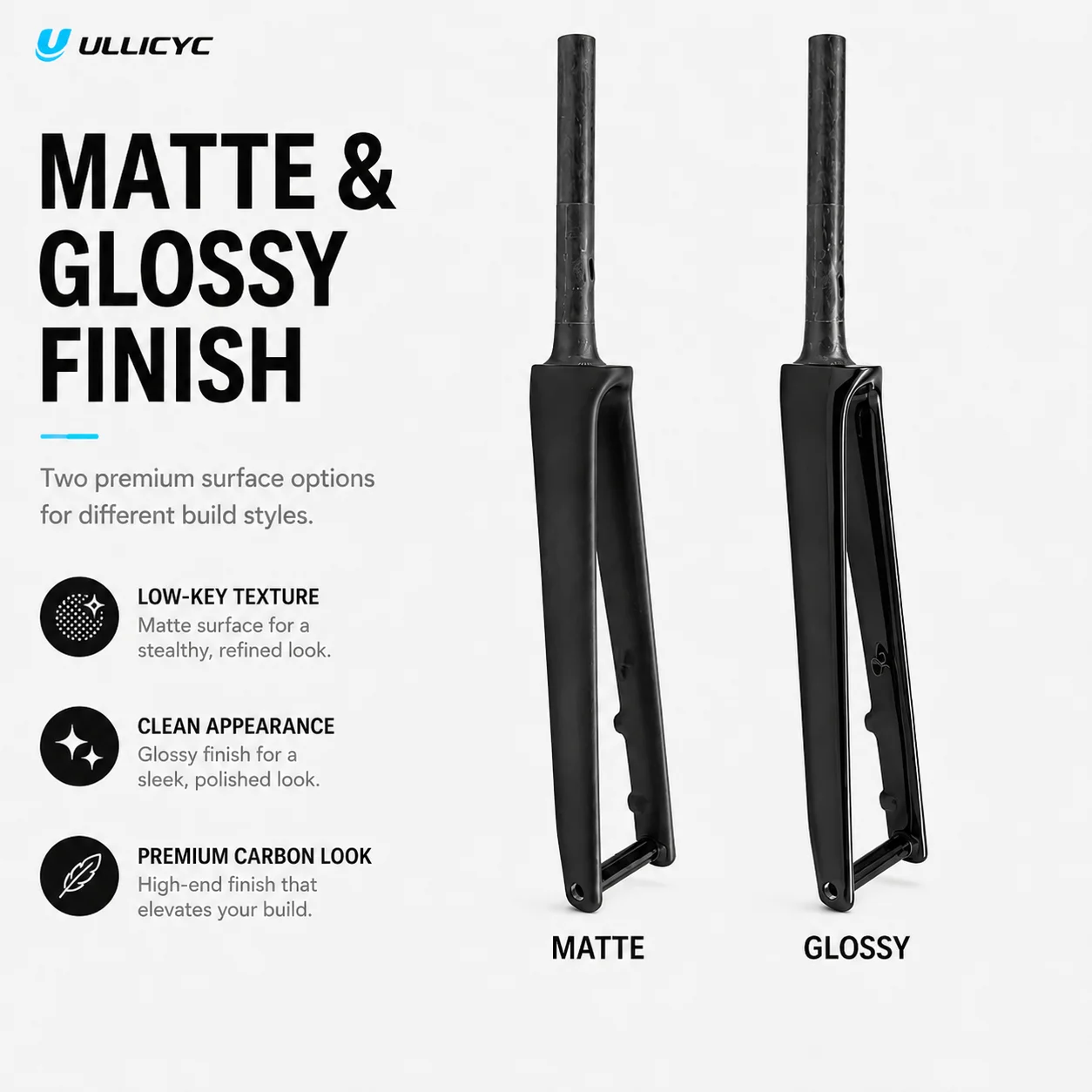 ULLICYC T1000 Vollcarbon Starrgabel nur für SL8 Rahmen, vollständige interne Kabelführung, Steckachsen-Rohrgabel, matt & glänzend – Detail 4