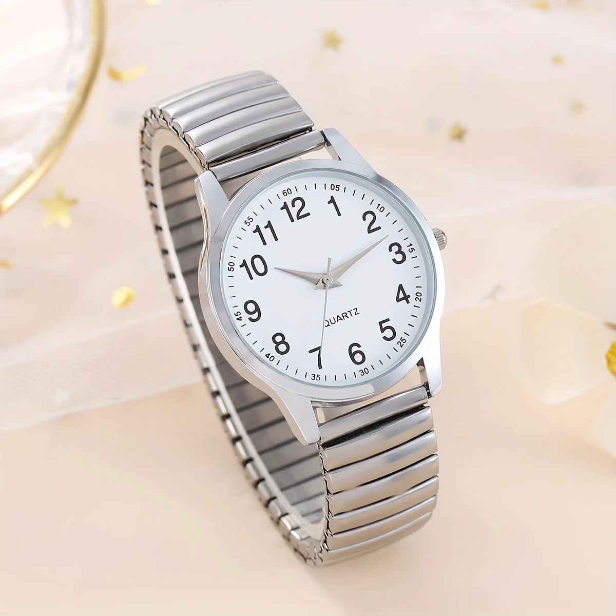 2pcs Simple Digital Steel Band Quartz Watch, Daily Wear Couple Watch