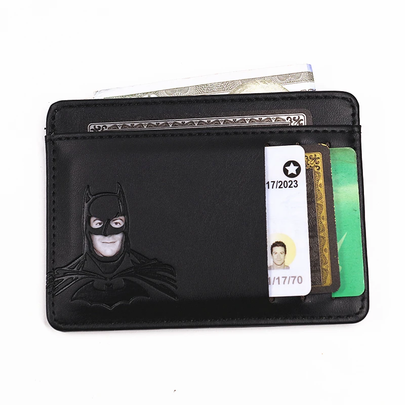 PU Leather Bat ID Card Wallet For Men Short Slim Minimalist Front Pocket Card Holder Wallet With Cutout Superhero Face Mask Eyes