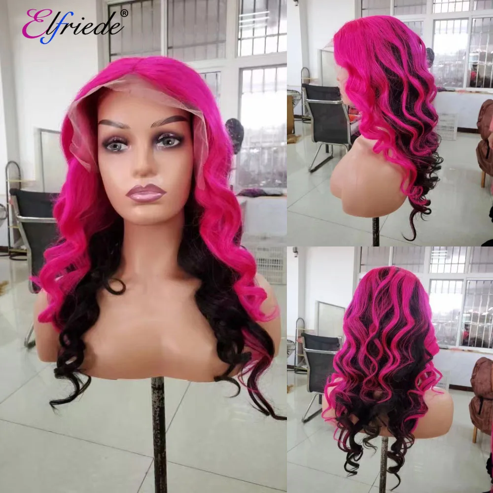 Elfriede #1B Rose Red Colored Lace Wigs for Women Loose Wave 4x4 Lace Closure 13X4 13X6 HD Lace Frontal Wig 100% Human Hair Wigs