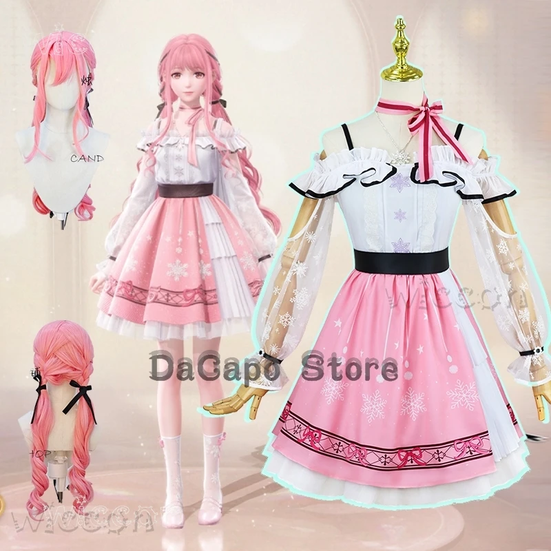 Infinity Nikki Cosplay Costume Wig Lolita Pink Skirt Women Kawaii Girls Sweet Outfit Hair Female Halloween Game Adult Fancy Suit