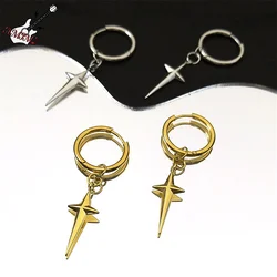 Stainless Steel Y2K Star Cross Hoop Earring for Women Gold Color Hip Hop Cool Girl Dangle Earring Jewelry Gift EZZZ795-6