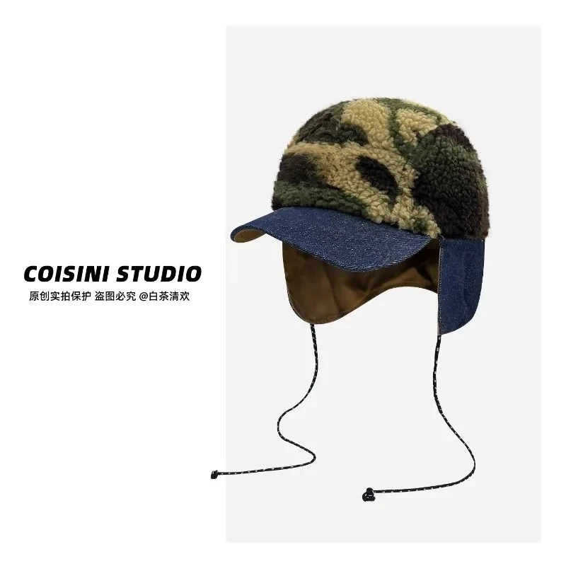 

Новые джинсовые плюшевые шапки-бомберы в стиле ретро для женщин, осенне-зимняя уличная теплая защита ушей, универсальная мужская кепка
