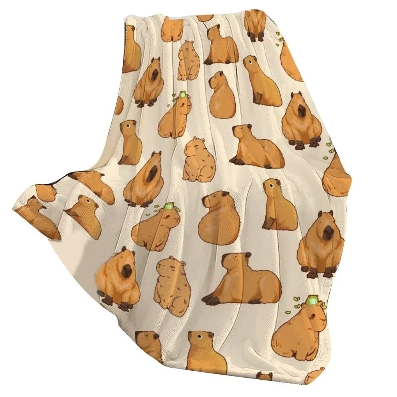 LX0C Boppette flanella morbida Coperte invernali calde per letto Capybaras Print Posuto Trova divano Copertura da letto