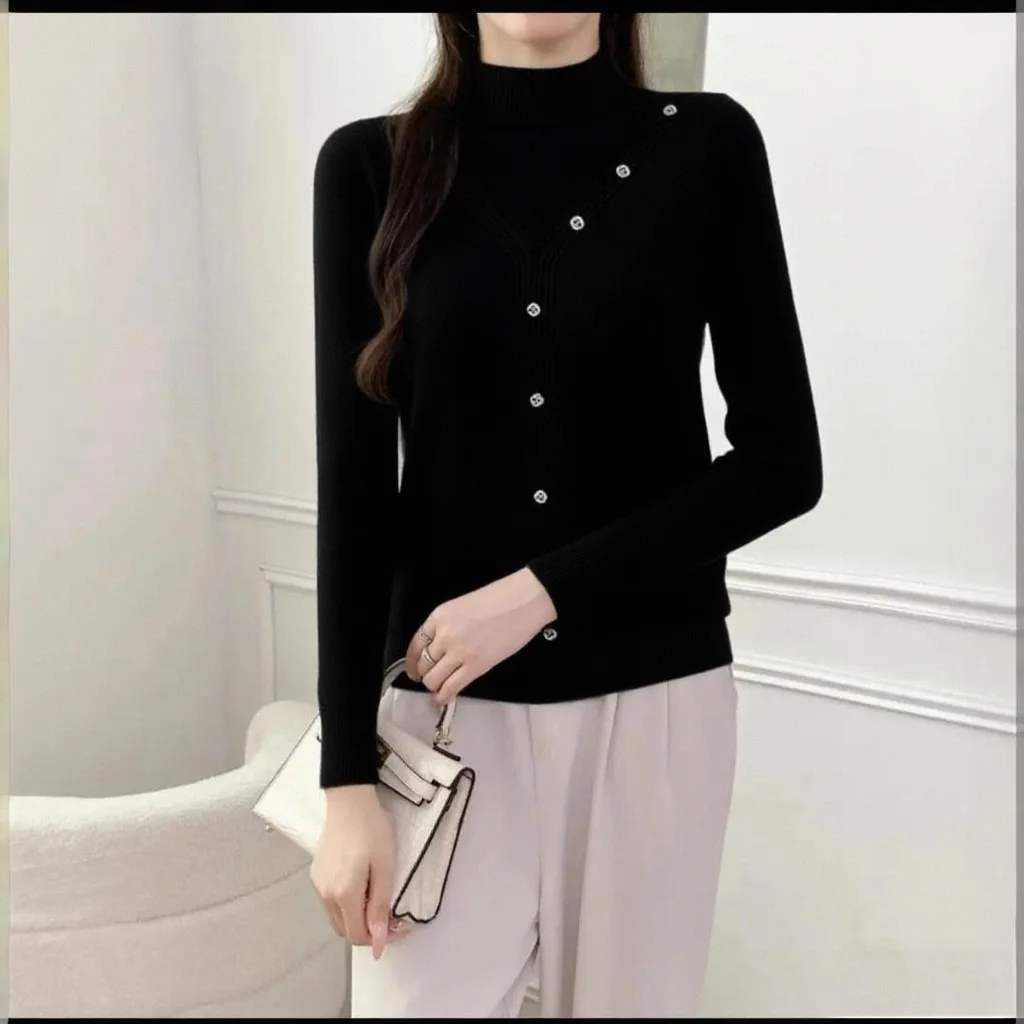 

fashion Bottom shirt autumn winter new Semi-turtleneck sweater women's Coat versatile pullover temperament knitwear top Female