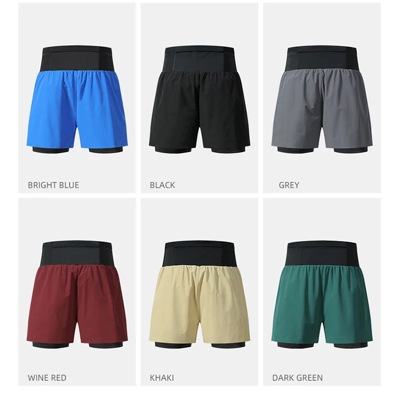 Men's 2 in 1 Running Shorts Men Security Leisure Quick Drying Sport Jogging Gym Built-in Hiden Pocket Summer Male Shorts 24405